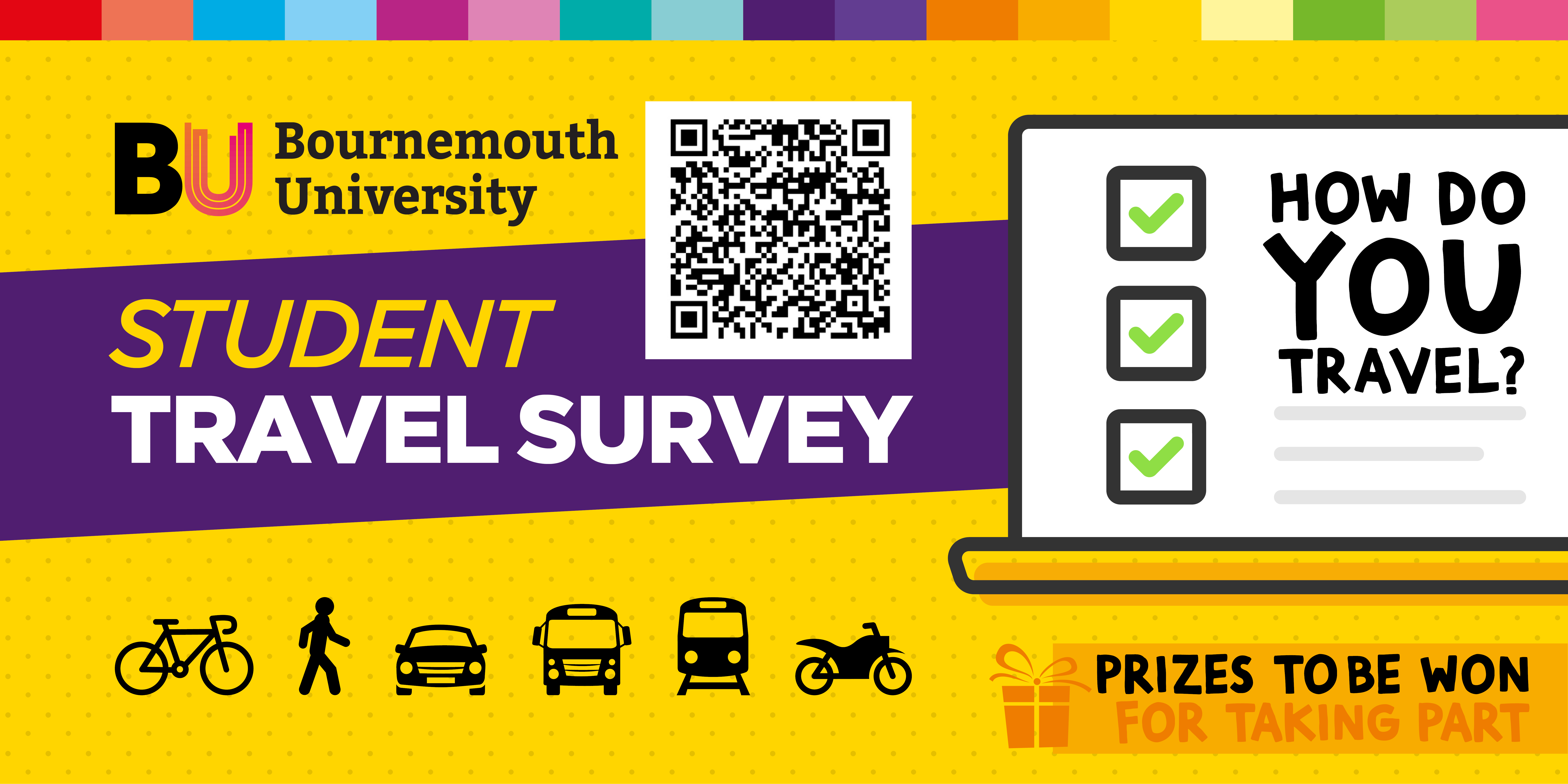 Bournemouth University student travel survey image with QR code